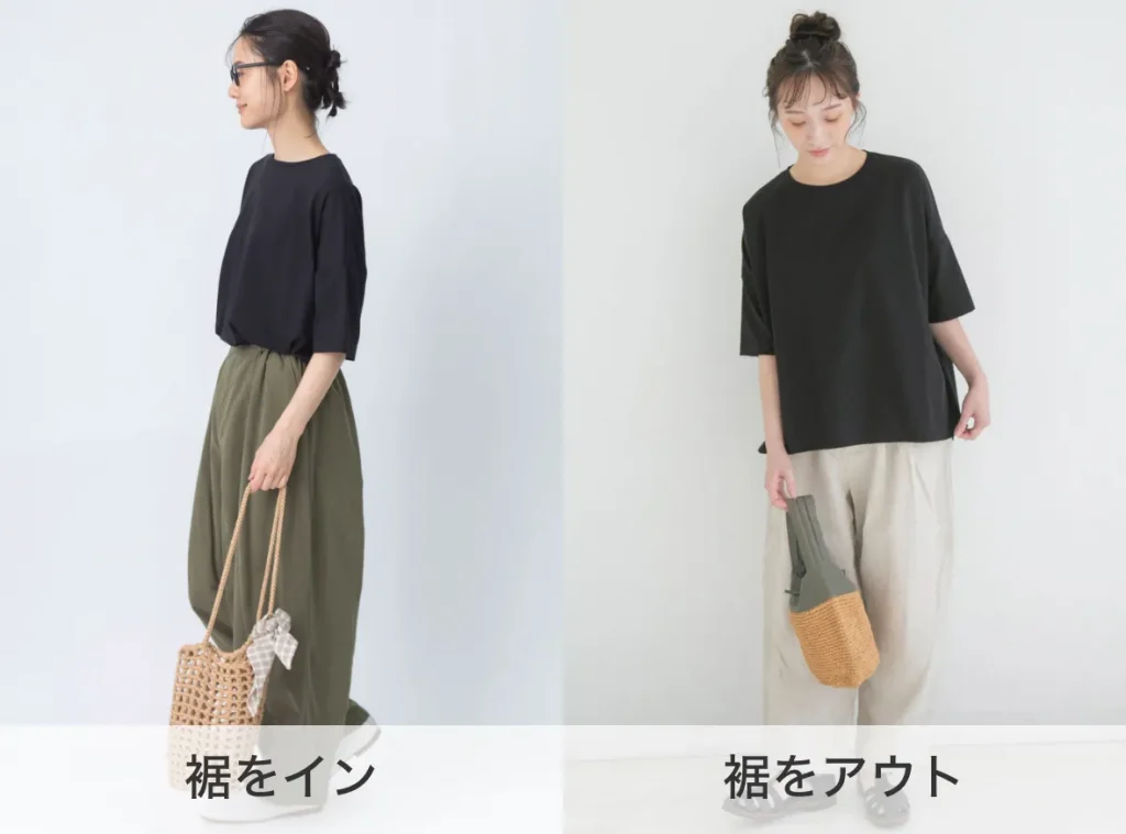 形がきれいで着丈も長すぎず、
裾をシャツインにしても出してもサマになる！